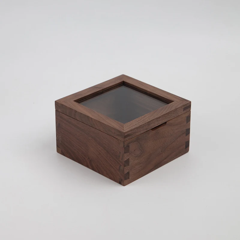 Black Walnut Storage Box with Tempered Glass Lid Retro Tea Set Organizer Elegant Home Decor for Living Room Premium Display Case 5