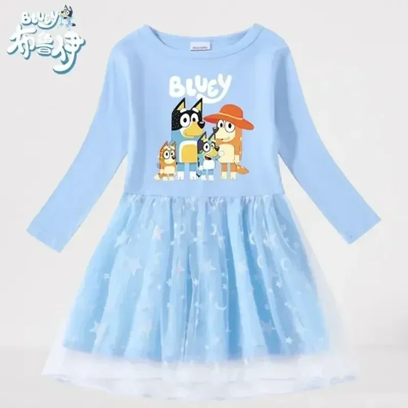 

Moose Bluey Family Long Sleeve Princess Dress Cute Star Long Sleeve Dress Cotton Bluey Animated Children's Clothing Girls Gifts