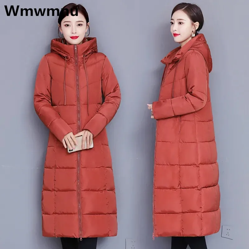 

Длинная теплая парка большого размера 5xl, Женское пальто с хлопковой подкладкой, зимняя повседневная одежда для снежной погоды, толстые куртки, свободная верхняя одежда с капюшоном, New2023