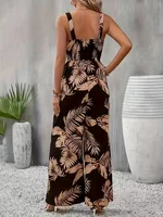 Women's summer elegant back hugging tropical printed overalls - Image 2