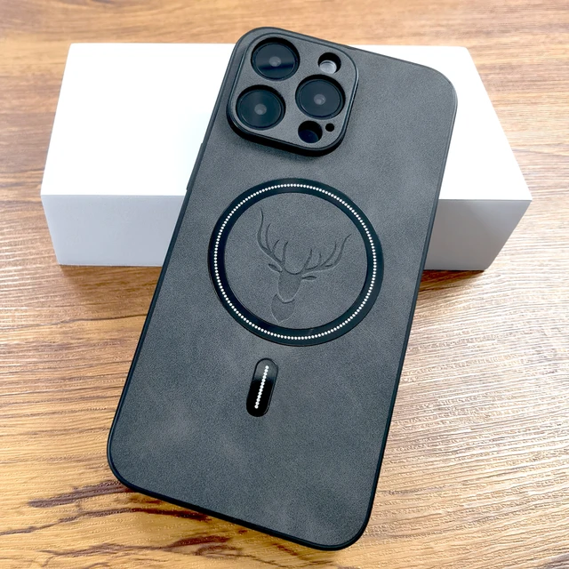 جراب غزال فاخر من الجلد الصناعي للآيفون ، غطاء شحن لاسلكي magafe ، 16 ، 15 ، 14 ، 13 ، 12 ، 11 Pro Max Plus ، 15Pro ، 14Pro ، 13Pro Max