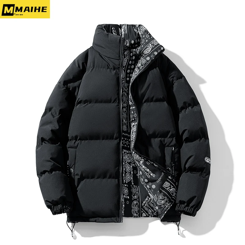 

2023 Double-sided parkas men's winter thickened warm cashew flower down cotton padded jacket men's and women's Korean trend coat