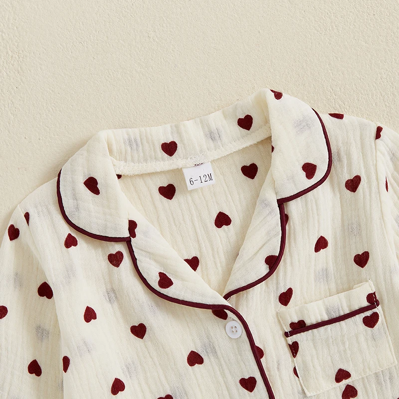 Citgeett Girls' Heart Print Pajama Set with Long Sleeves