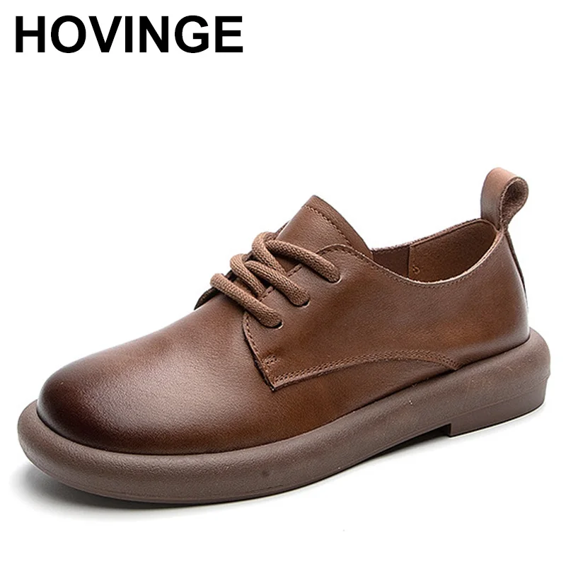 

2024 New Retro Genuine Leather Women Flats Shoes Handmade Round Toe Lace-up Soft Soles Comfortable Leisure Shoes