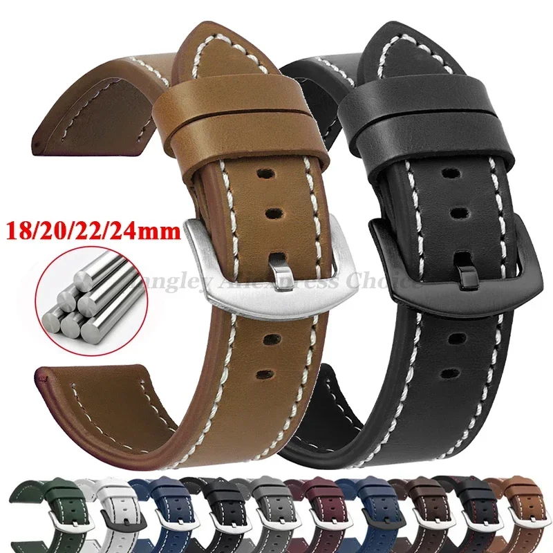 Vintage Leather Watch Band Strap with Stainless Steel Buckle - Unisex Sports Accessory