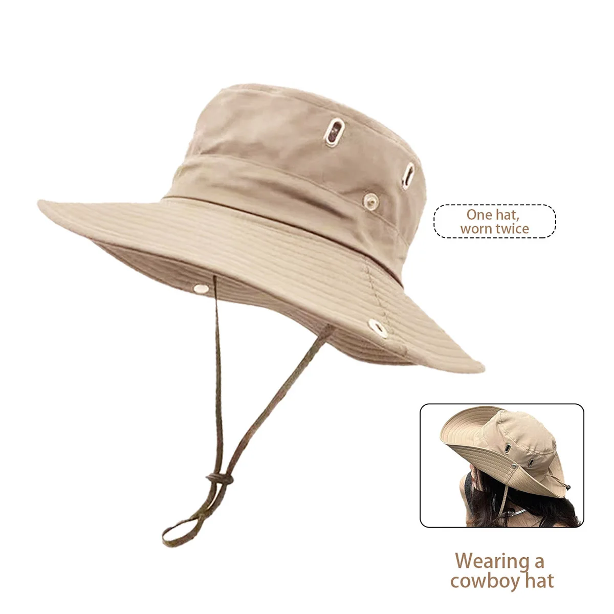 Western Cowboy Hat Women's Summer Large Brim Camping Fisherman Hat Sun Protection Outdoor Climbing Hiking Hiking Hat Men's Mountain Climbing Seaside Vacation