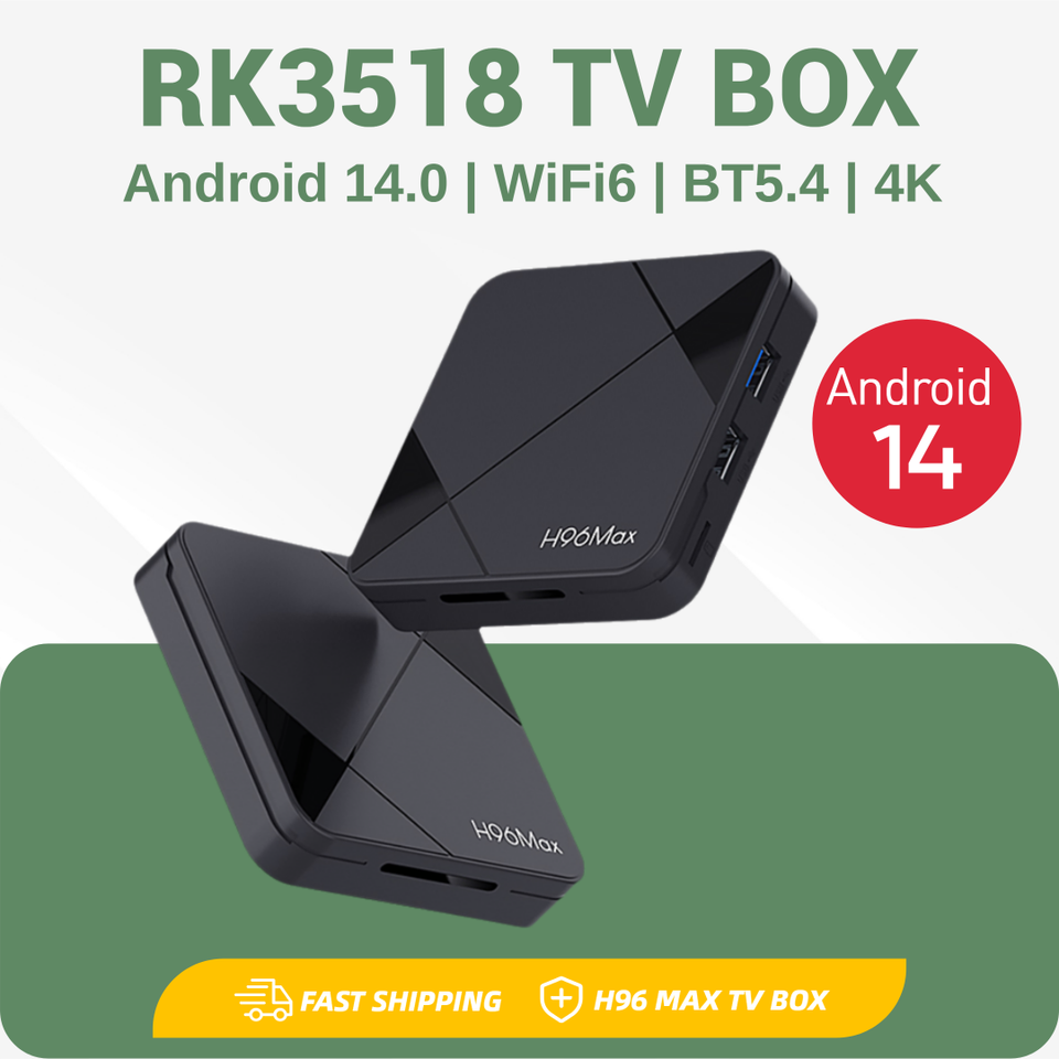 H96 MAX RK3518 Smart TV Box  4K Android 14.0 Rockchip 3518 Quad Core Wifi6 Bluetooth 5.4 3D Google Voice Assistant Set Top Box