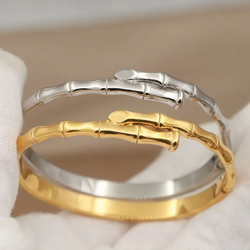 316L Stainless Steel Metal Bamboo Bangles for Women Fashion Brand Jewelry Classic Geometric Bracelets  Accessories 3