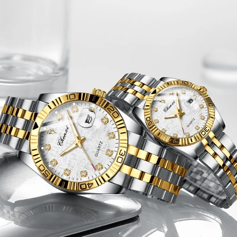 ساعة CHENXI 8201B كوارتز للزوجين، ساعة يد أنيقة بح...