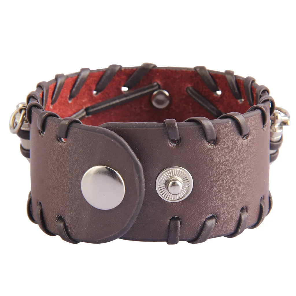 Fashion Gothic Punk Skull Metal bullet Leather Bracelet Men Bracelets & Bangles Male Arm Jewelry Red and black 2022 Accessor 5