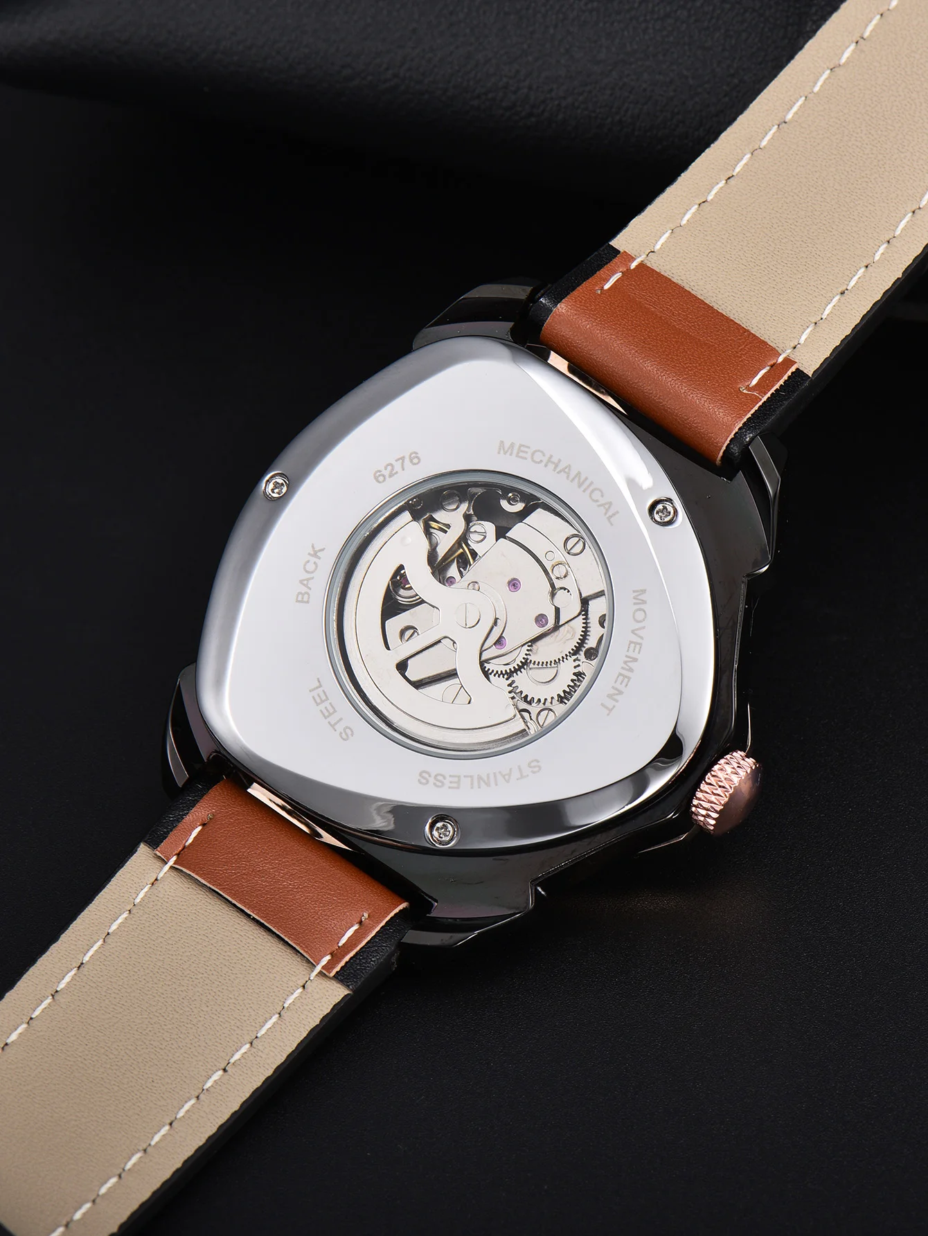 Men Automatic Watch Explore Outdoors Style Mechanical Watches Retro Triangle Skeleton Leather Waterproof Luminous Mens Watch - 3