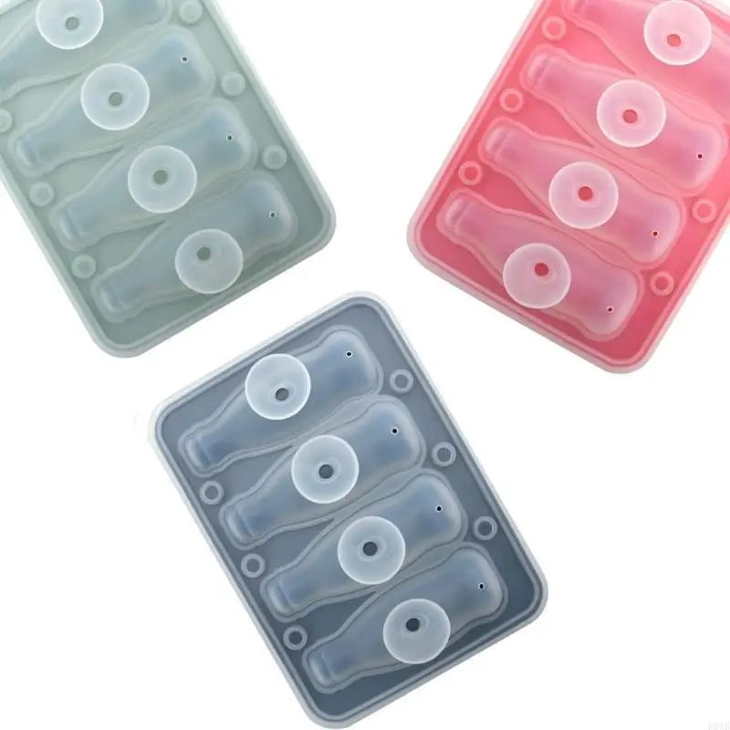 H8WB 3D Coke Bottle Shaped Ice Mold with Lid Silicone Ice Cubes Maker for Creative Drink and Parties Popsicles Making Tool