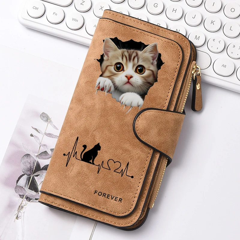 2D Niedliche Katzen-Herzförmige Damen-Geldbörse mit Reißverschluss, Schnallen-Handtasche, Münzgeldbeutel aus Weichem PU, Multikartenhalter mit Großer Kapazität – Detail 4