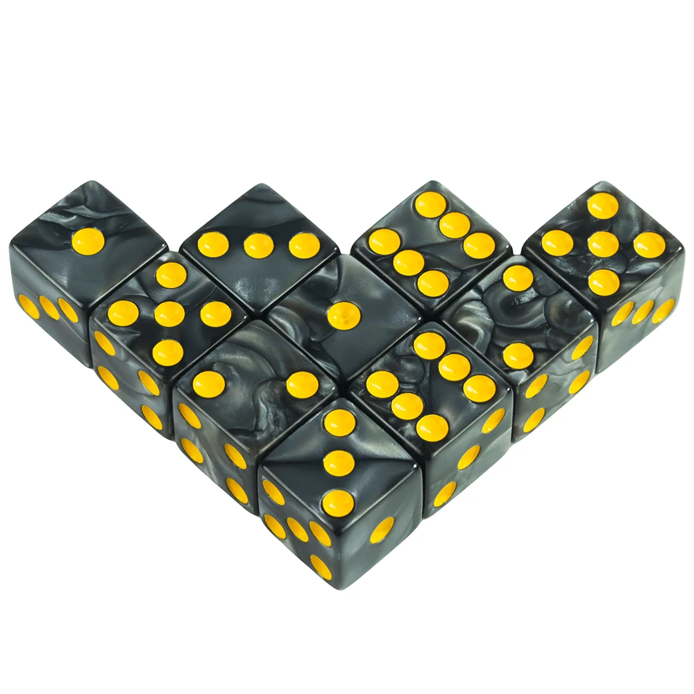 10-Piece Marble Acrylic Dice Set - Square Corner 16MM for Gaming and Entertainment