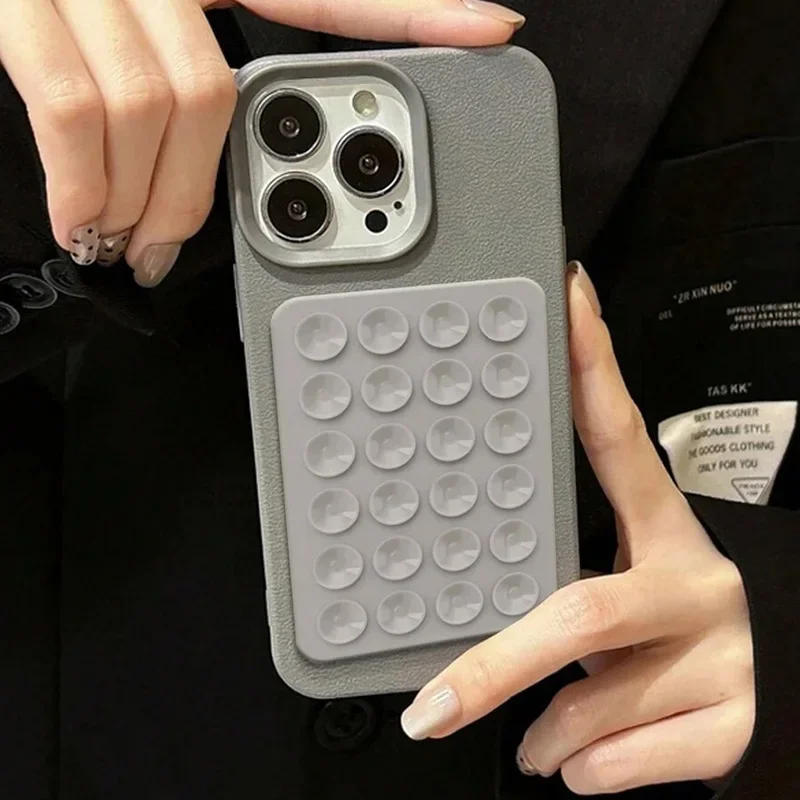3D Litchi Pattern Shockproof Phone Case with Suction Cup Stand