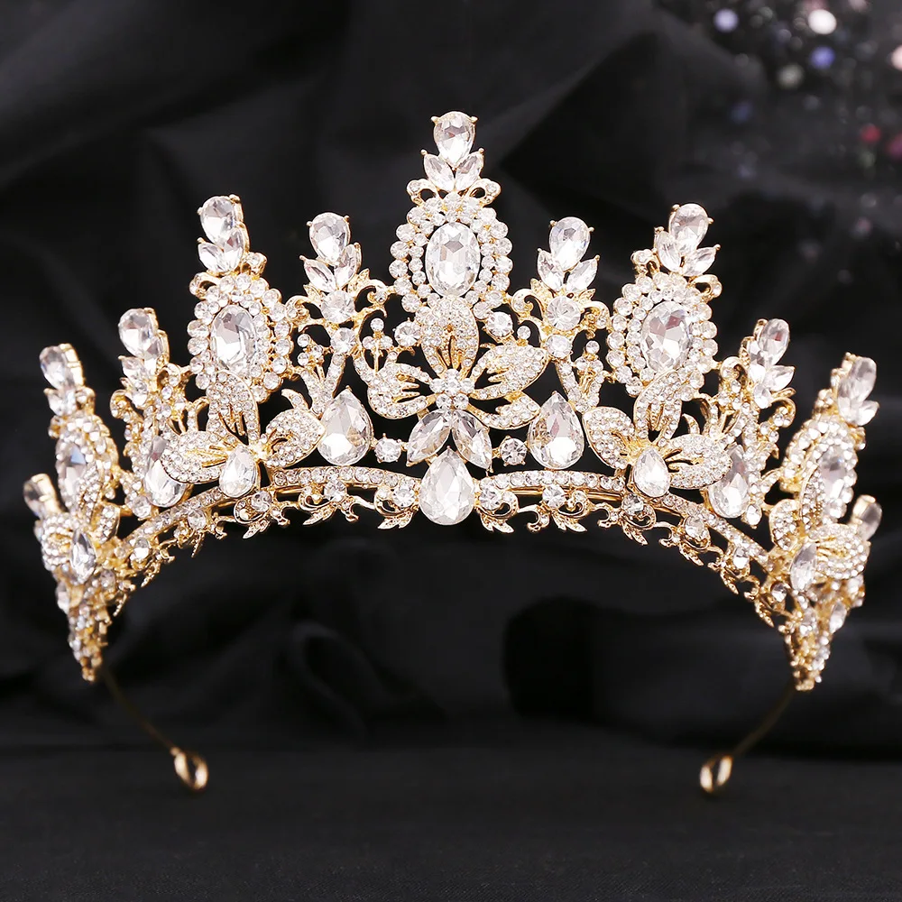 DIEZI 10 Color Luxury Opal Crystal Flower Tiara Crown For Women Wedding Party New Elegant Bridal Bride Crown Hair Accessories