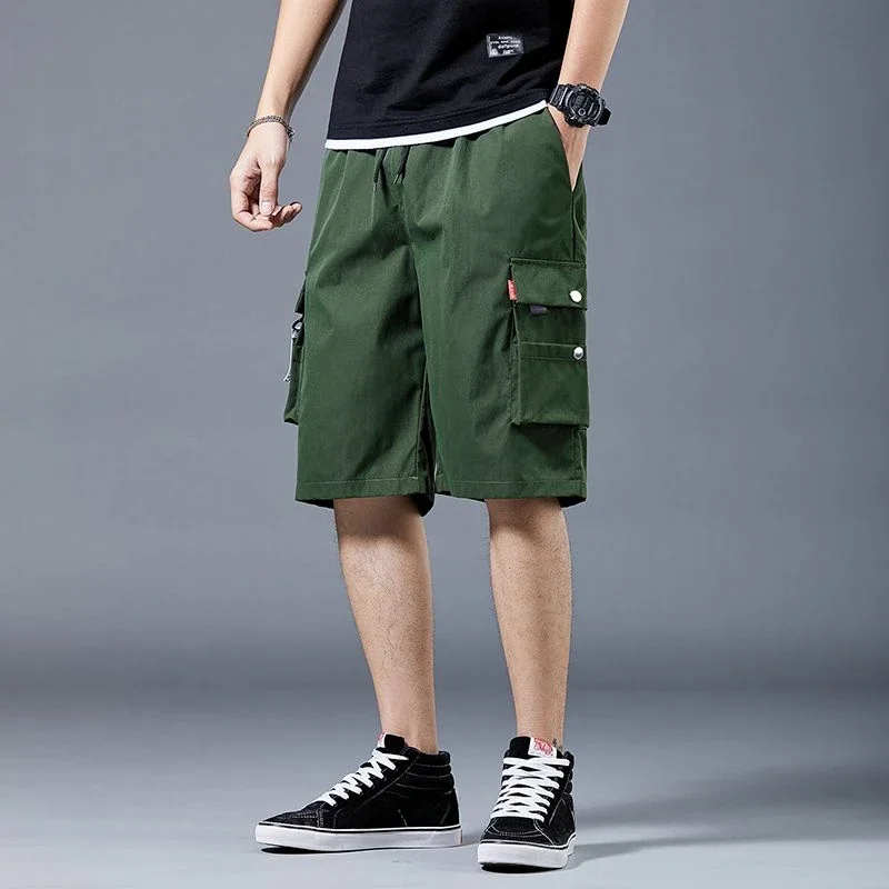 thumbnail image 1 of Pantalones cortos cargo para hombre, pantalones cortos con botones y cremallera para hombre, ropa de trabajo, elegantes pantalones cortos casuales de algodón, nuevos en Harajuku sueltos, 1 of 5