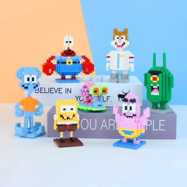 SpongeBob SquarePants Diamond Building Blocks Krabs Patrick Star Gary Squidward Plankton 3D Model Mini Brick Figure Toy for Gift 3
