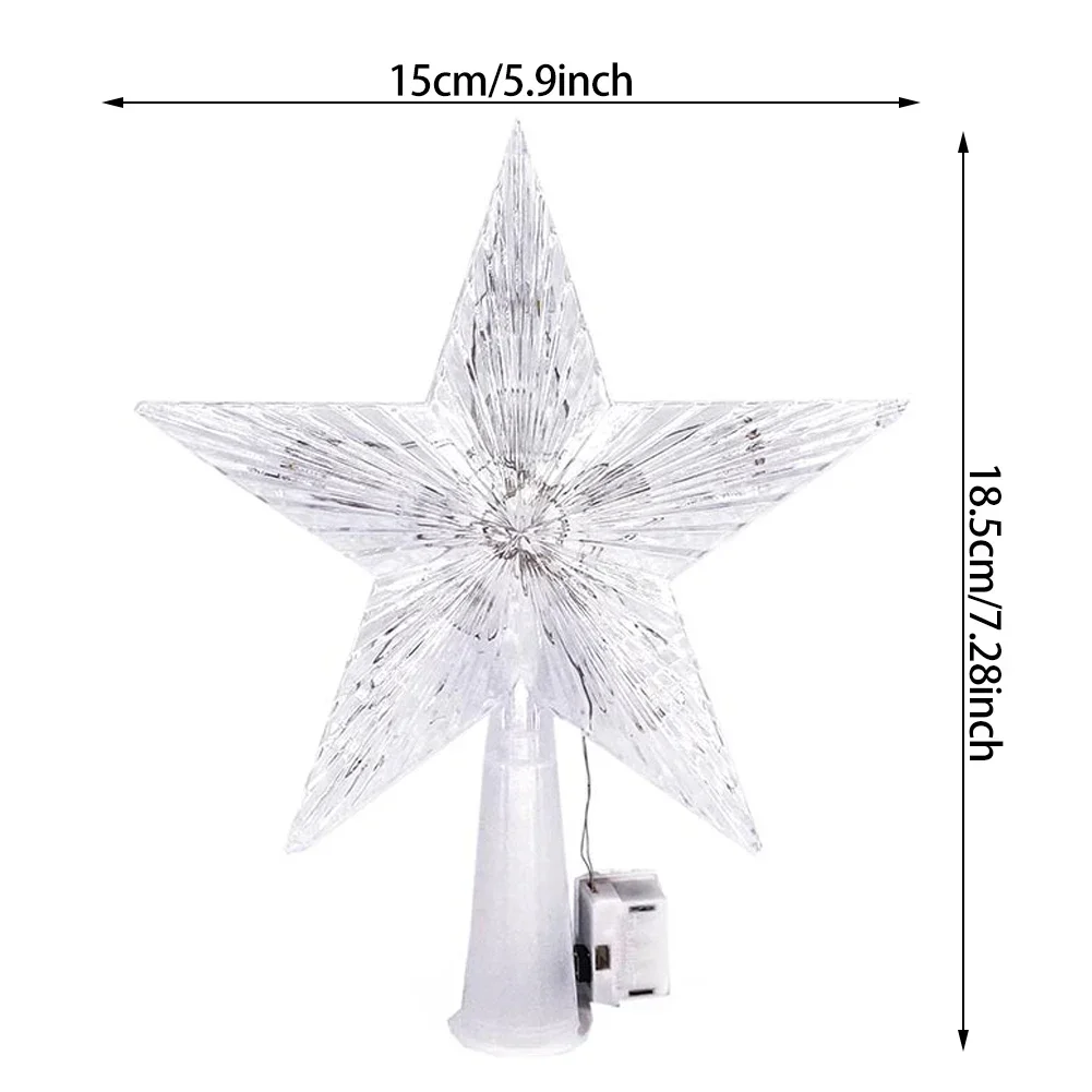 Christmas Star Decoration 15cm Xmas Tree Transparent Five-pointed Star Ornament Glowing Christmas Tree Topper Star Topper with LED Light for Home Decor christmas tree decoration,christmas star decoration