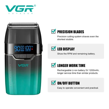 VGR Shaver Electric Beard Trimmer 9000 RPM Razor Professional Shaving Machine LED Reciprocating Razor Portable Shaver Man V-308 2