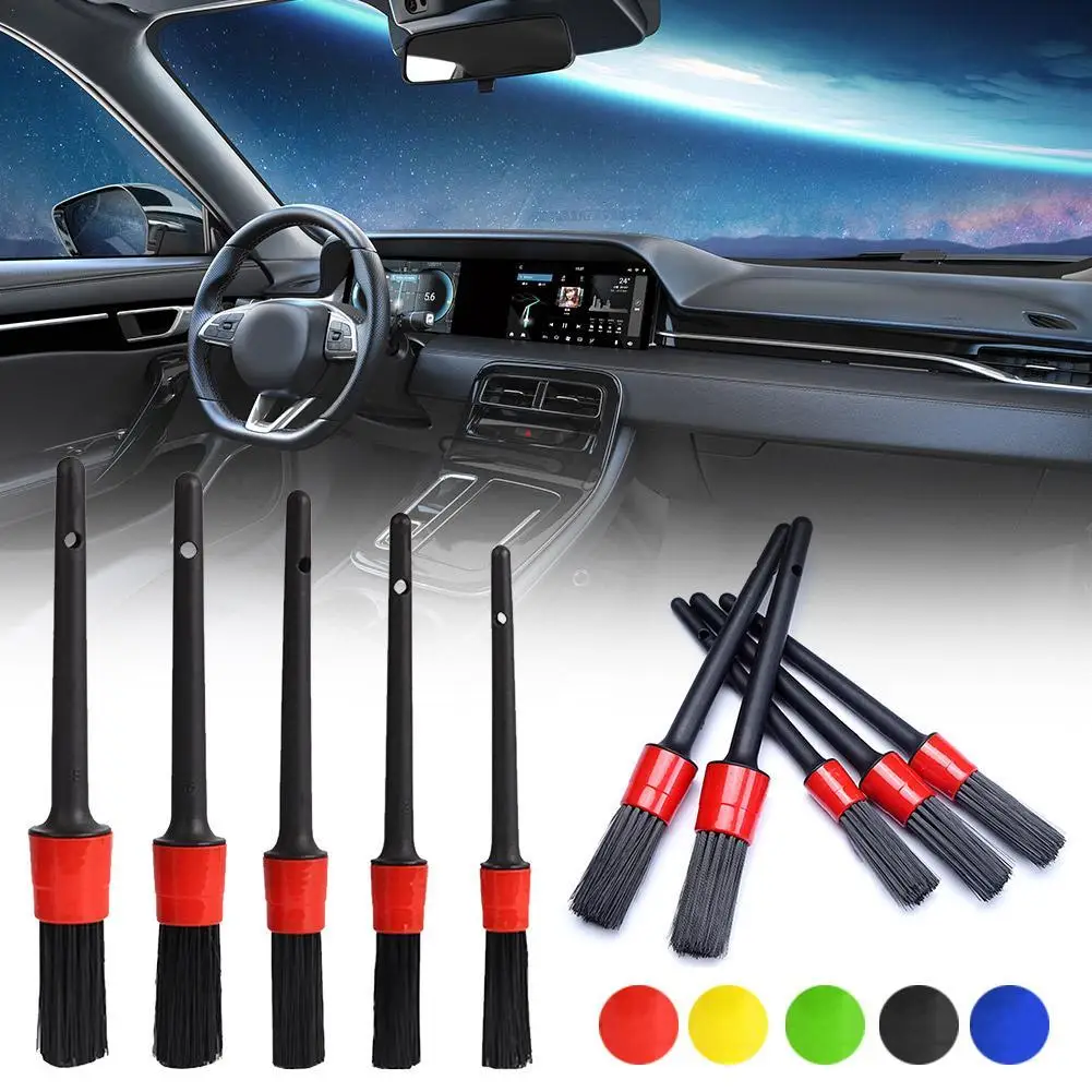 

5pcs Hair Car Detail Brush Car Wash Brush Soft Bristle Wheel Hub Interior Detail Cleaning Brush Car Fine Washing Beauty Tools