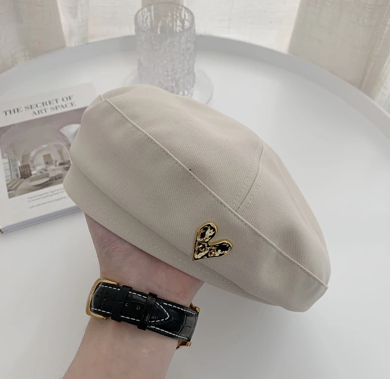 Frauen Winter Mode Baskenmütze Hut Mädchen Vintage Herz Berets Hut Französisch Maler Künstlerische Kappen Straße Pop Einfarbig Brimless Hüte – Detail 9