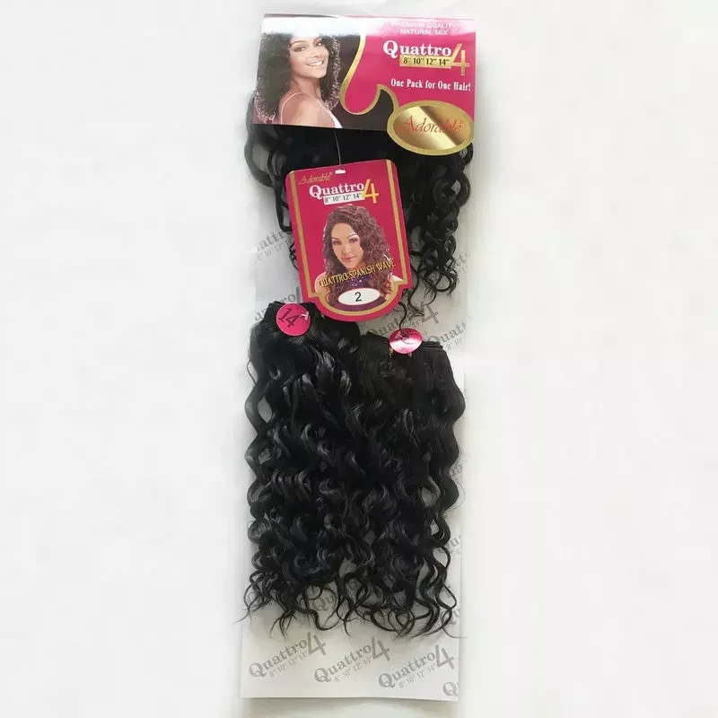 Adorable Synthetic Hair Extensions Heat Resistant Fiber Quattro Spanish Wave 4pcs 8-14 inches +fringe with free closure