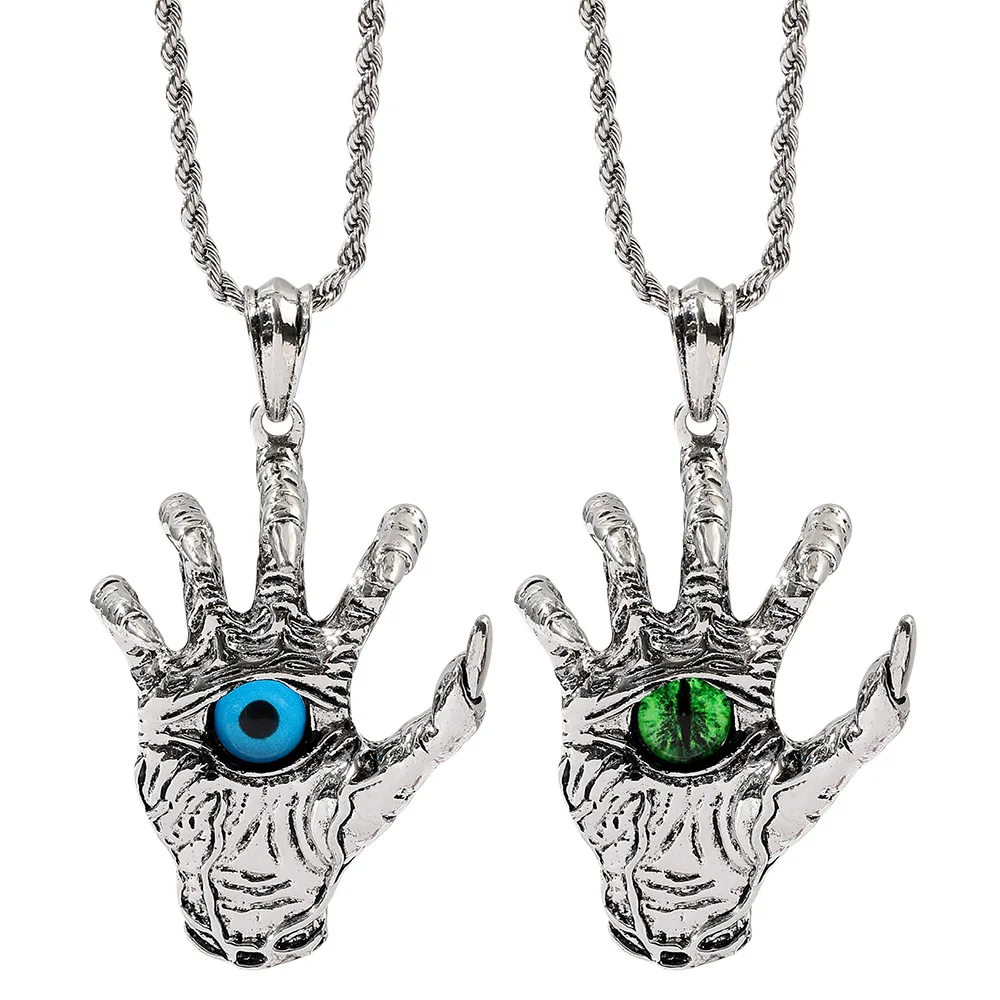 

Demon Eye Pendant Cosplay Dragon Hand Devil Necklace Stainless Steel Chain Vintage Halloween Evil Accessory Jewelry Prop