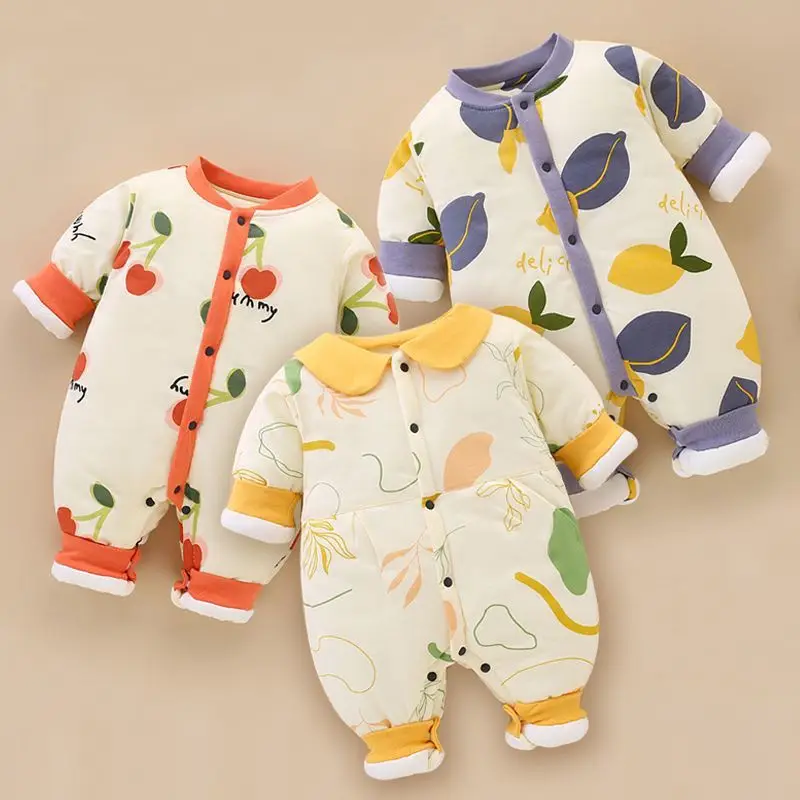 

Winter Baby Romper for Newborn Thick Warm Baby Girs Boys Jumpsuit Overalls Print Cotton Snowsuit Infant Clothing 0-12M