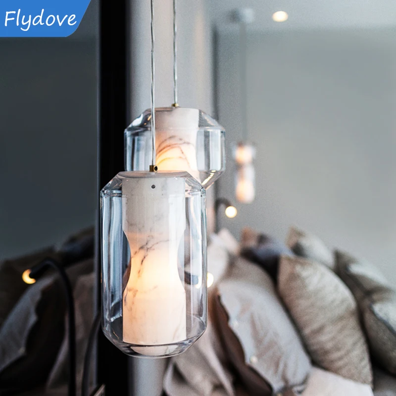 Nordic Modern Minimalism Marble Bedside Glass Chandelier Living Dining Bedroom LED Pendant Lamps Indoor Room Decor Lights