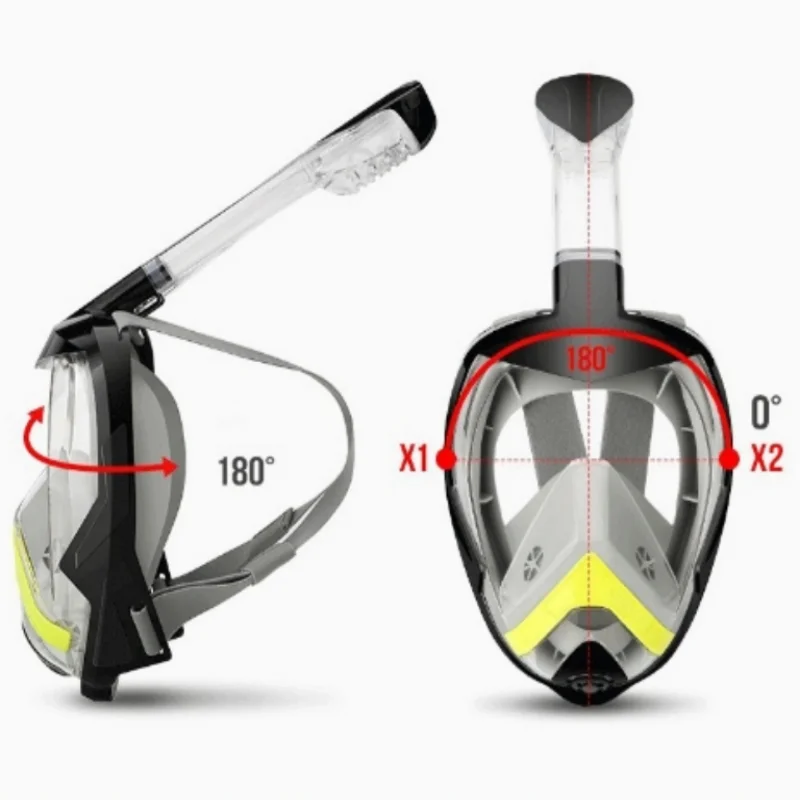 Snorkeling diving mask Full Face 180&deg;Panoramic View Silicone Dry Top Snorkeling Diving Swimming Goggles 2 Snorkels Anti-Fog Anti-Leak