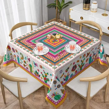 Tovaglia rettangolare floreale a strisce di cactus messicano Decorazioni per feste natalizie Tovaglia da cucina riutilizzabile impermeabile Decorazioni per la tavola di casa 1