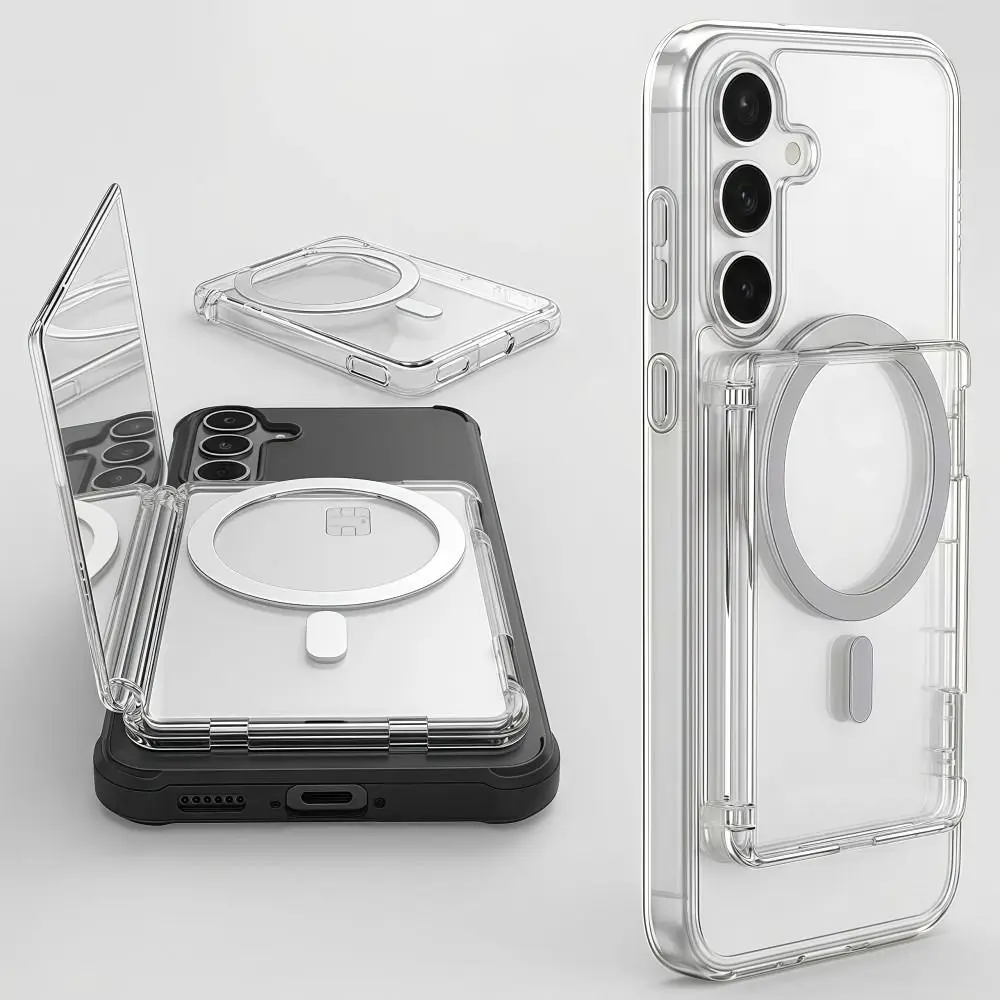 MagSafe 카드 슬리브용 투명 케이스 충격 방지 초박형 자기 스탠드 카드 홀더 분리형 경량 지갑형 휴대폰 케이스