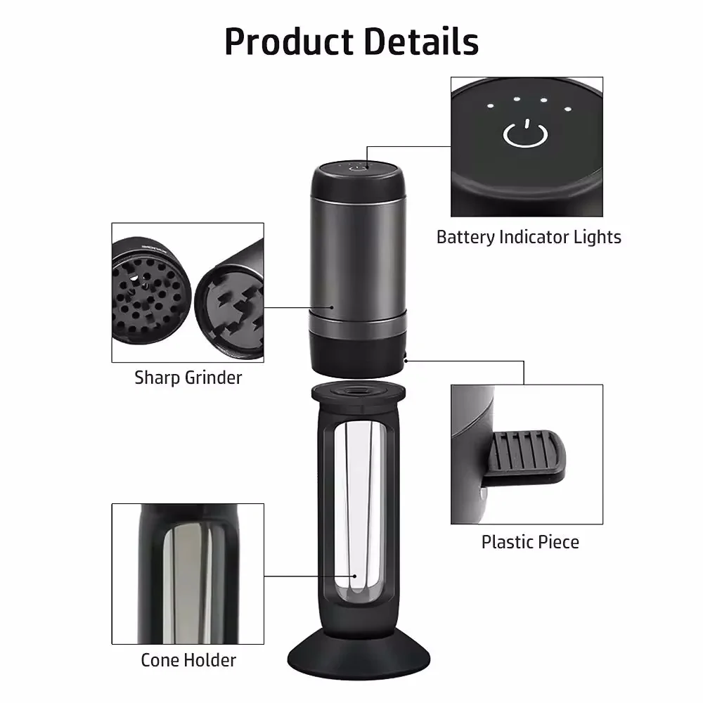 Herb Grinder 2 In 1 Portable Electric Dry Herb Grass Grinder Cone Paper Funnel Machine kit for Cutting Tobacco Pipes Smoking Accessories