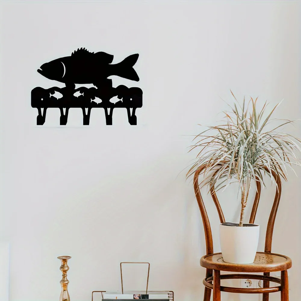 Crochet 1pc Bass Fish Key Rack Hanger, Iron Wall Stickers Wall-mounted, Hooks, Key Holder, Key Hanger, Towel Rack, Coat Rack 4
