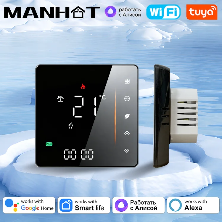เทอร์โมสตัทอัจฉริยะ Manhot Tuya ควบคุมอุณหภูมิผ่าน WiFi สำหรับระบบทำความร้อนพื้นไฟฟ้า น้ำร้อน หม้อต้มแก๊ส พร้อมรีโมทคอนโทรล รองรับ Google Alexa 1