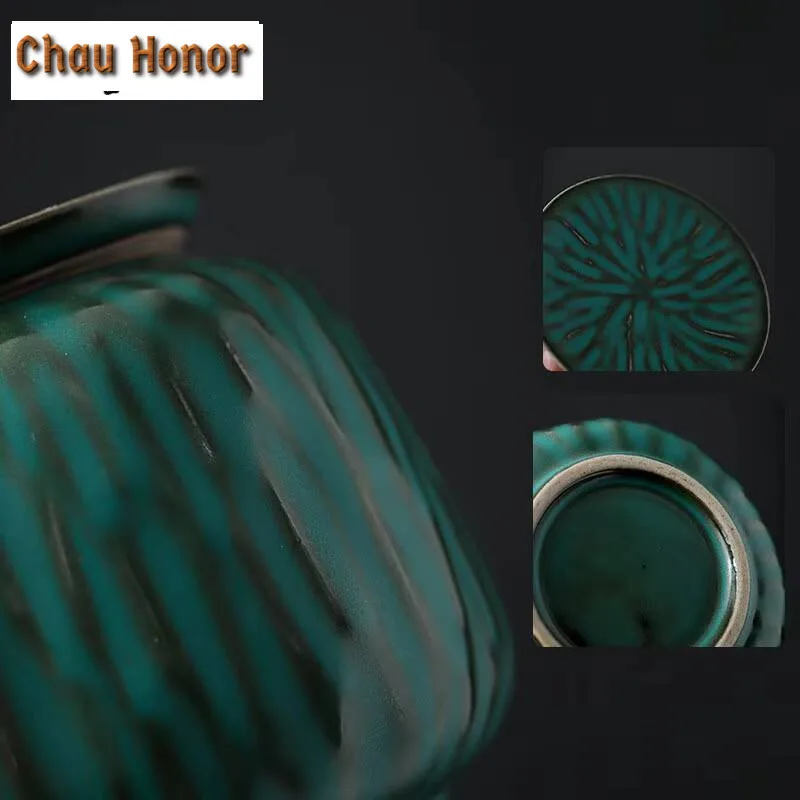Japanese Style Turquoise Coarse Ceramic Creativity Tea Canister Household Mini Storage Tank Portable Travel Tea Boxes Containers