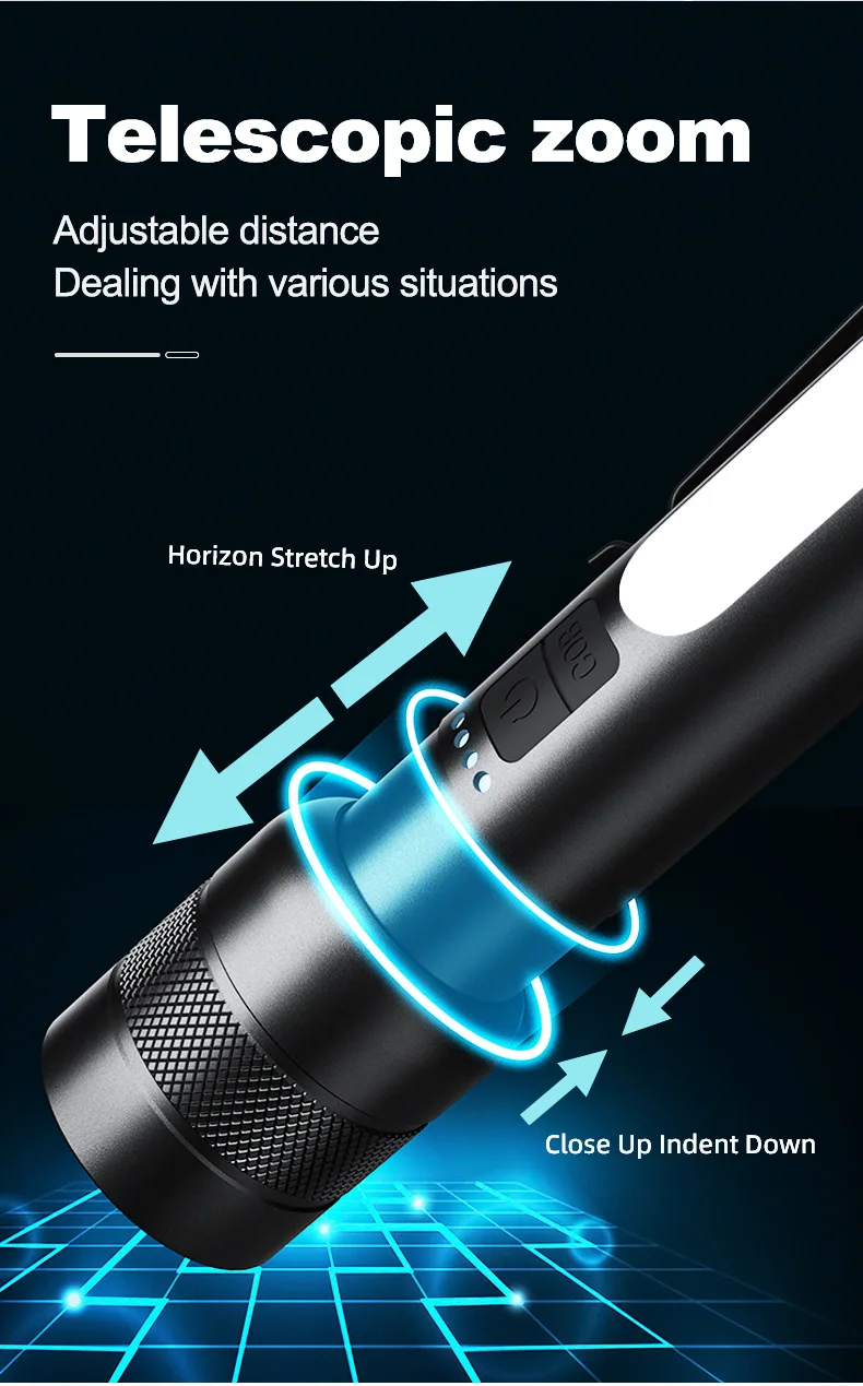 Description Picture 6 of itemP50 Hand-Held Torch Three-Light Source Lighting Flashlight Zoom Rechargeable Flashlight Strong Light