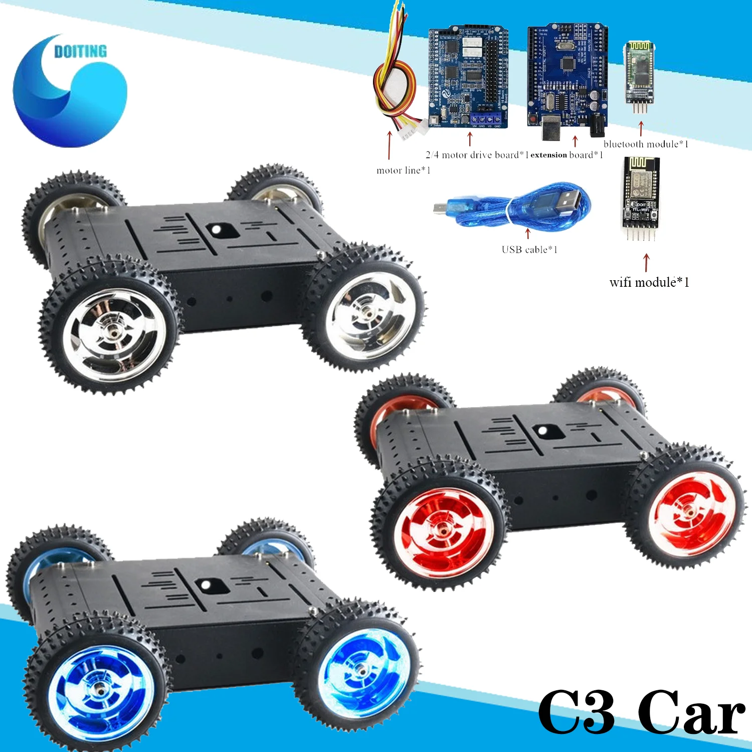 Wifi/bluetooth/ps2 Remote Control 4wd Smart Car Chassis 85mm Rubbertire