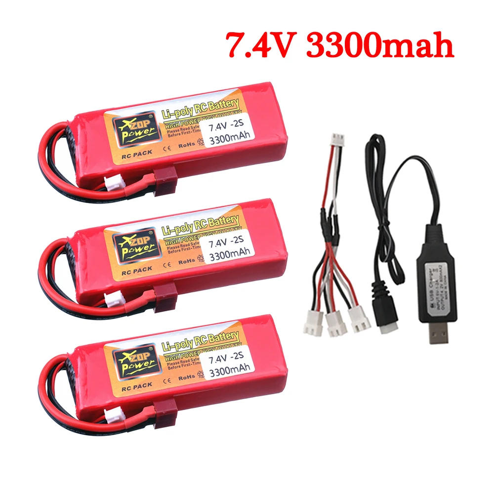 

7,4 V 3300mah li-po аккумулятор для машин на радиоуправлении для Wltoys 144001 124018 124019 12423 RC off-road racing Car battery/USB Charger