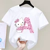 Hello Kitty Letter A-Z Children's Cotton Short-sleeved Top Sanrio Summer T-shirt Girly Heart Soft Clothes Kawaii Birthday Gift 1