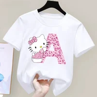 Hello Kitty Letter A-Z Children's Cotton Short-sleeved Top Sanrio Summer T-shirt Girly Heart Soft Clothes Kawaii Birthday Gift 1