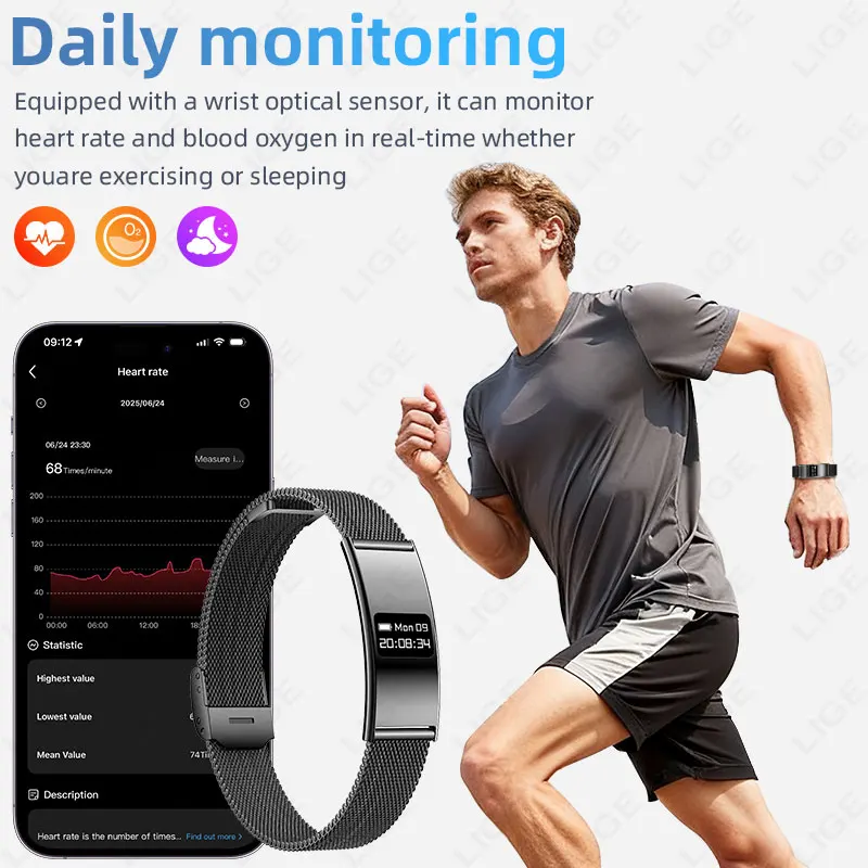 LIGE Ultra-thin Fashion Smart Wristband Pedometer Health Women Men Sports Waterproof Watch Heart Rate Blood Oxygen Bracelet 2026