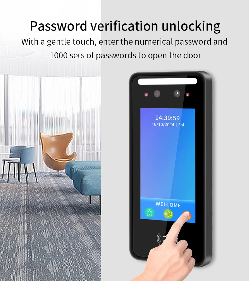 Wall Mount Dynamic facial recognition attendance andaccess control machine 1000