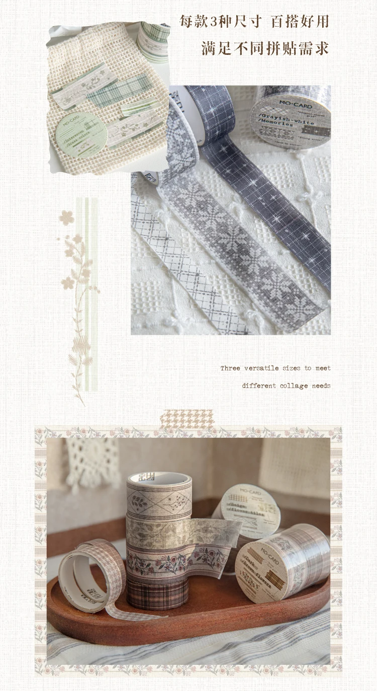 3 stücke * 2 m Tuch muster Band set Grid thema Aufkleber Sammelalbum Hand Konto Klebstoff handgemachte Diy Junk Journal handwerk Liefert – Detail 4