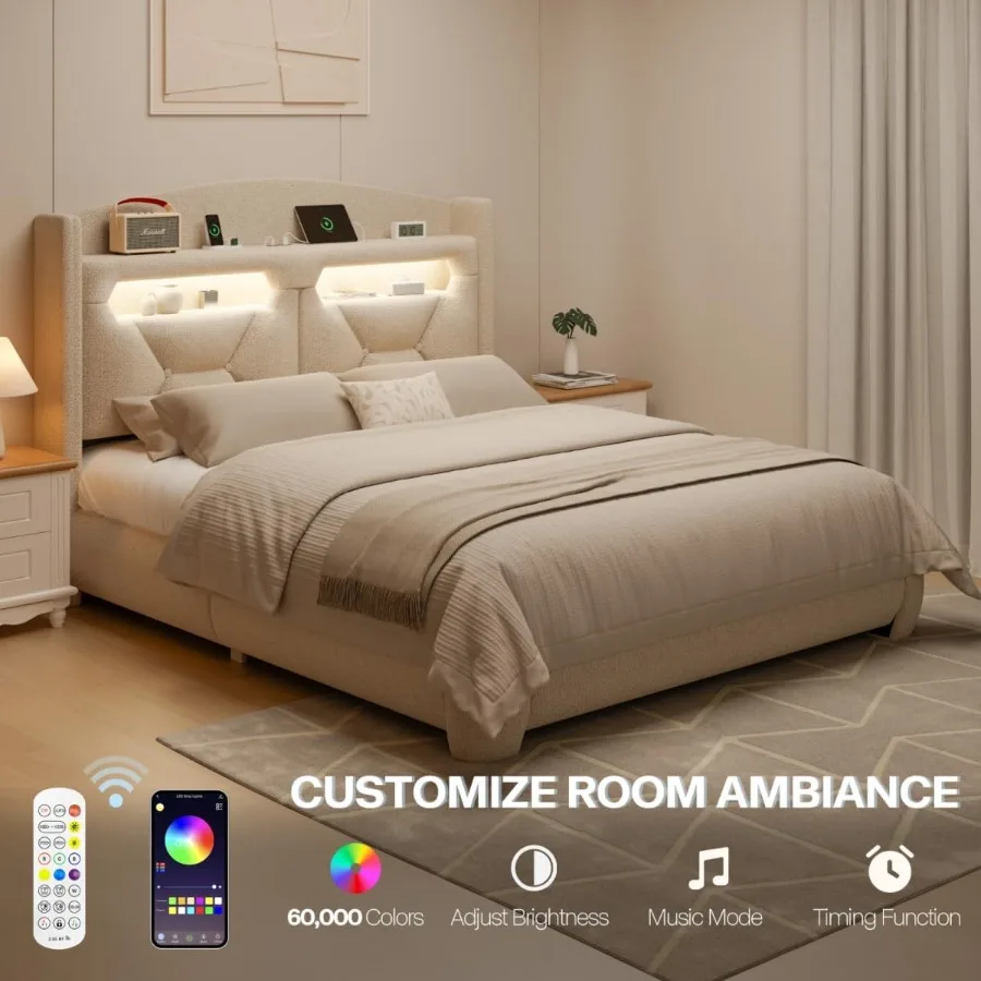 Queen Boucle Storage Bed 4