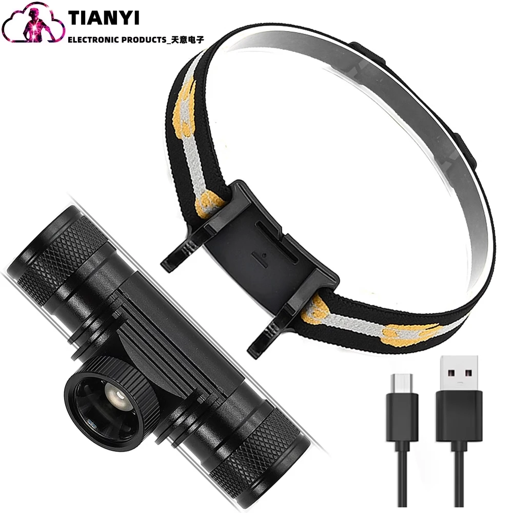 Oppladbar led-hodelykt usb-c ultrasterk vanntett 5 moduser_voghion.com