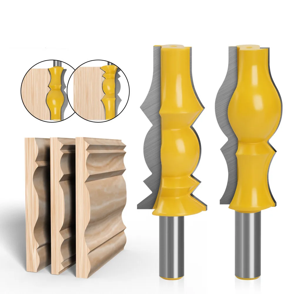 

2pcs set 12mm 1/2" shank Large Reversible Crown Molding Router Bit Set Armrest Line Groove Milling Cutters For Wood Working