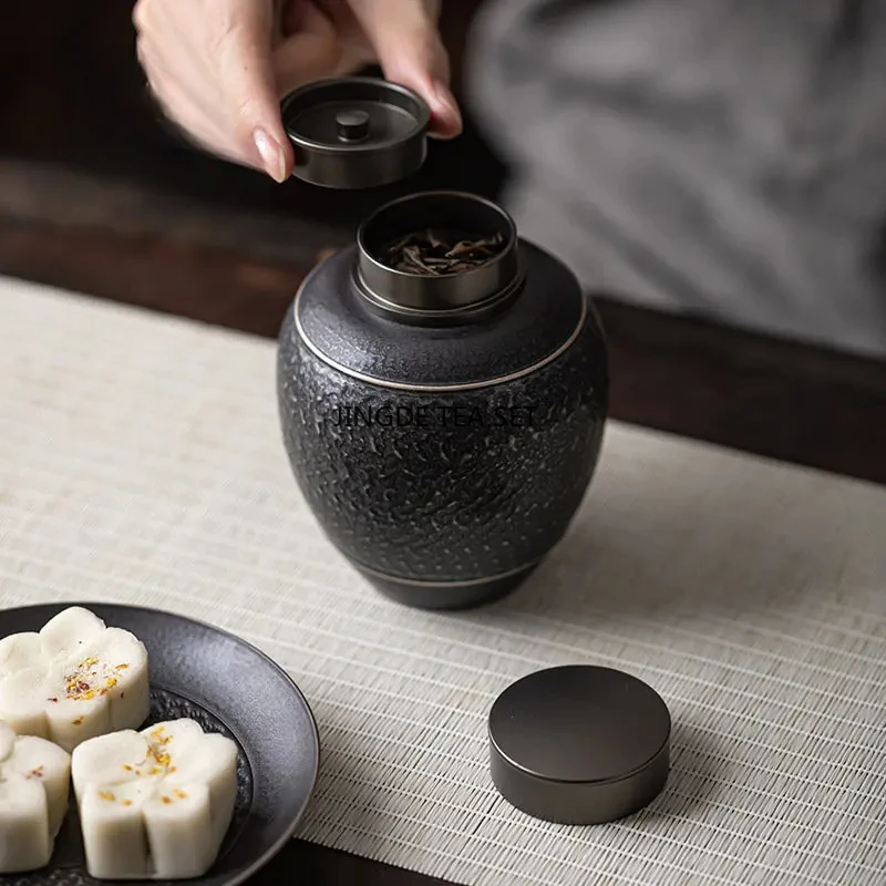Large capacity ceramic tea storage tank coarse ceramic sealed moisture-proof tea set accessories process tea storage jar
