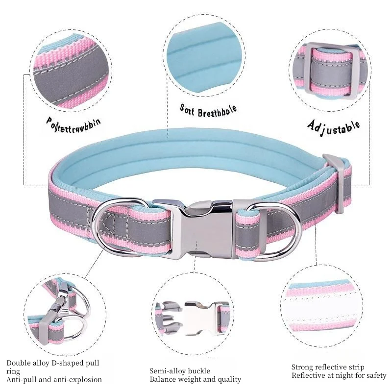 Dog Collar Pet Collar Adjustable Reflective Personalized Custom ID Nylon for Small Medium Large